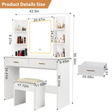 Vanity Desk with Mirror and Lights, Makeup Vanity with 2 Drawers and 6 Storage Shelves, 3 Lighting W3204P300597