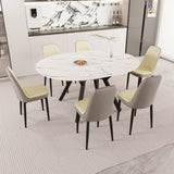 47-63" expandable circular dining tables , equipped with 6 PU fabric thick cushioned dining chairs 57696434
