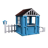 Outdoor Playhouse, Wooden Kids Play House w/Picnic Bench, Half Door, Windows, Mailbox, Fence, W2644P368997