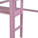 ZUN Twin High Loft Bed, Rubber Wood Loft Bed with Safety Guardrail, built-in desk, ladder,Pink 87235573