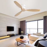 52 Inch Indoor 3 Solid Wood Blade Ceiling Fan Noiseless Reversible DC Motor Remote Control W934P146083