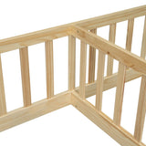 Double Twin Floor Bed with Fence, Guardrails, without door, Natural W504P143287