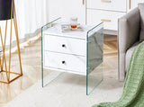 Double-drawer bedside table. The board surface is MDF sticker, and both sides are transparent W1151P191734