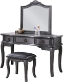 ZUN Contemporary Grey Finish Vanity Set w Stool Retro Style Drawers cabriole-tapered legs Mirror w B011113310