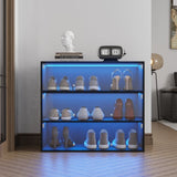 ZUN Black Glass Door Shoe Box Shoe Storage Cabinet With RGB Led Light W1778139226