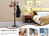 Freestanding Wooden Coat Rack, Vintage Natural Birch Wood Coat Tree with Hooks, Sturdy Hall Tree for 80740315