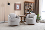035-Boucle Fabric Swivel Accent Chair With Soild Wood Round Brown Base Leg,Light Gray W527134463