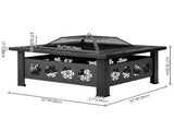 32 Inch Square Outdoor Wood Pit Table, Heavy Duty Wrought Iron Firepit with Pyramid 67409235