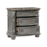 Traditional Style 1pc Luxurious Nightstand of 3 Drawers Marble Top Gray Finish Silver Tipping Wooden B011P186803