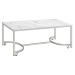 ZUN White and Satin Nickel Coffee Table with Casters B062P153614