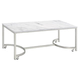 ZUN White and Satin Nickel Coffee Table with Casters B062P153614