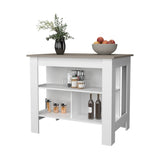 Taupe and White Kitchen Island with Open Storage B062P252194