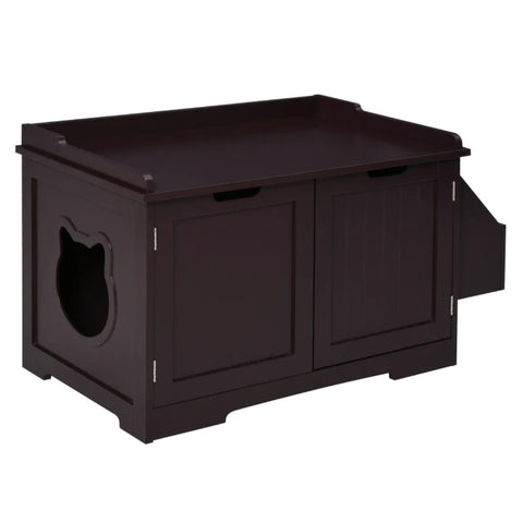 ZUN Brown Wooden Cat Litter Box ,Cat Washroom,Nightstand ,End Table 63717089