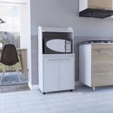 ZUN Kira Kitchen Kart, Double Door Cabinet, One Open Shelf, Two Interior Shelves -White B20091922