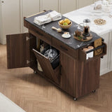 K&K Kitchen Island with Trash Can Storage Cabinet, Kitchen Cart with Drop Leaf, Spice, Towel WF326381AAZ