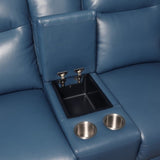 High-Leg Console Loveseat - Top-Grain Leather, Dual-Power, Ocean Blue Color - Stowaway Footrest, B081109567