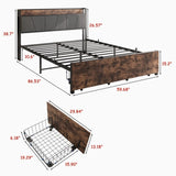 Queen Size Bed Frame, Storage Headboard with Charging Station and 2 Drawers, Solid and Stable, Noise W840137808