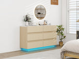 Fluted 6 Drawers Dresser ,Double Dresser Chest of Drawers, 47.24" Modern Chest of Drawers with LED W688P194155