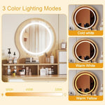 ZUN Makeup Vanity Desk 3 Adjustable Lighted Mirror solid wood table feet , Dressing Table Set 08035999