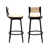 Creamy White Bar Stools Swivel Counter Chairs with Metal Frame Set of 2 Hand Woven Paper Rope Dining W1757P144565
