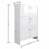 ZUN White Marble Color High Glossy 3 Doors Shoe Cabinet with Retro Handles W2139142766