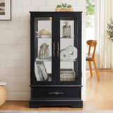Lighted Glass Curio Cabinet with Adjustable Shelves - Elegant 2-Door Display Cabinet & Built-in W1758P297549