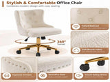 Teddy Fabric Swivel Office Chair, Adjustable Height with Casters, Tufted Backrest, Gold Metal Base, 09258532