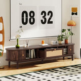 Modern Design TV Stand for 75" TVs, Media Console TV Cabinet with Rattan-Front Drawer for Living N710P257609P