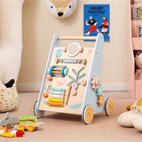 8-in-1 Blue Wooden Baby Walker - Acrylic Mirror Xylophone Shape Sorters, Engages 98458381
