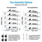 ZUN 5 Tier 6000lbs Heavy Duty Adjustable Storage Rack Metal Shelf Wire Shelving Unit with Wheels & Shelf W155083058