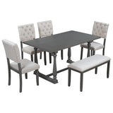 6-Piece Table and Chair Set with Special-shaped Legs and Foam-covered Seat Backs&Cushions for 45811893