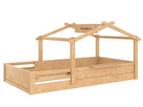 Twin Size Floor Bed with Guardrails and Roof, Kids House Floor Bed with a Small Built-in Tray and W1580P396331