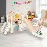 ZUN Kids Slide Playset Structure, Castle Climbing Crawling Playhouse with Slide, Arch Tunnel, Ring Toss, 69695487