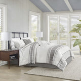 6 Piece Cotton Jacquard Oversized Comforter Set White/Grey Queen B035128778