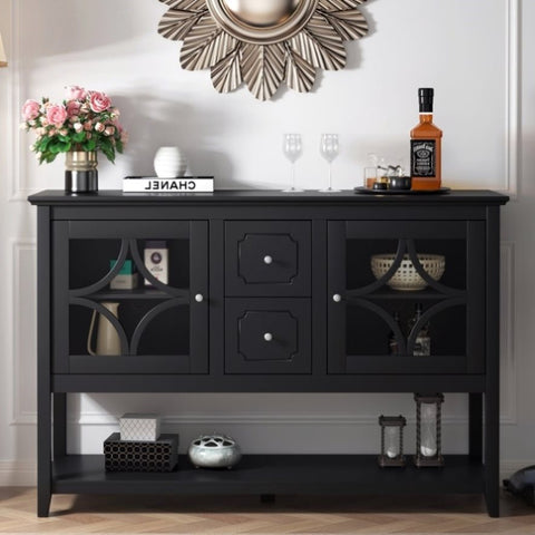 ZUN Sideboard Buffet Console Table, Media Cabinet with Adjustable Shelves, Black W965P147788