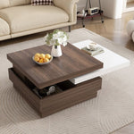 ZUN U-Can Rotatable Top Coffee Table, Modern Square Coffee Table with Wood Grain N724P195145K