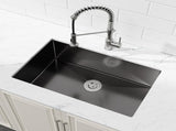 Kitchen Sink, 33x19 Single Bowl, Undermount Handmade Sink in Black, with US Standard Drain and 79740916