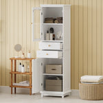 ZUN 63" Tall Bathroom Storage Cabinet with Glass Doors, Free-Standing, Two Drawers, and Adjustable N729P171305K