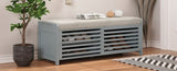 TREXM Distressed Shutter Storage Bench with Acacia Veneer for Retro Charm for Living Room, Entryway N715P196968E