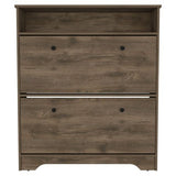 Shoe Rack 46" H, One Open Storage Shelf, Two Internal Storage Drawers, Two Doors, Dark Brown B097133214