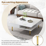 ZUN ON-TREND Exquisite High Gloss Coffee Table with 4 Golden Legs and 2 Small Drawers, 2-Tier Square WF315490AAK