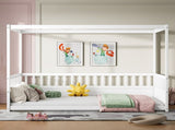 Full Size Canopy Bed Frame with Guardrails for Kids,Floor Bed Full with Four Poster Design,Kids W1858P252840