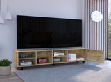 Conquest Tv Stand for TVs up 70", Four Open Shelves, Five Legs, Light Oak B097132942