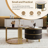 ZUN ON-TREND Φ27.5'' & Φ19.6'' Stackable Coffee Table with 2 Drawers, Nesting Tables with Brown Tempered WF320536AAB