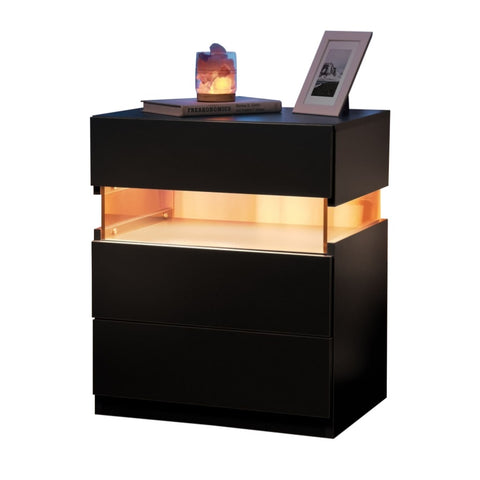 ZUN LED Nightstands 3 Drawer Dresser for End Table with Acrylic Board LED Bedside Tables for W2371P173485
