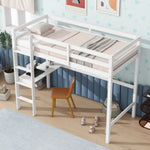 ZUN Twin High Loft Bed, Rubber Wood Loft Bed with Safety Guardrail, built-in desk, ladder,White W504P206979