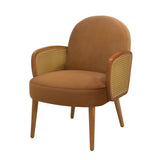 Mid-century Accent Chair with Rattan Armrests&Wooden Legs, for Living Room Reading Bedroom Balcony, N765P220370Y