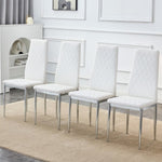 ZUN Grid armless high backrest dining chair, 4-piece set of silver metal legs white chair, office chair. W1151107273