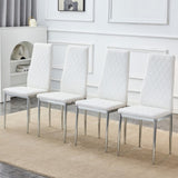 ZUN Grid armless high backrest dining chair, 4-piece set of silver metal legs white chair, office chair. W1151107273