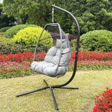 ZUN Outdoor Patio Wicker Folding Hanging Chair,Rattan Swing Hammock Egg Chair With Cushion And Pillow W41940789